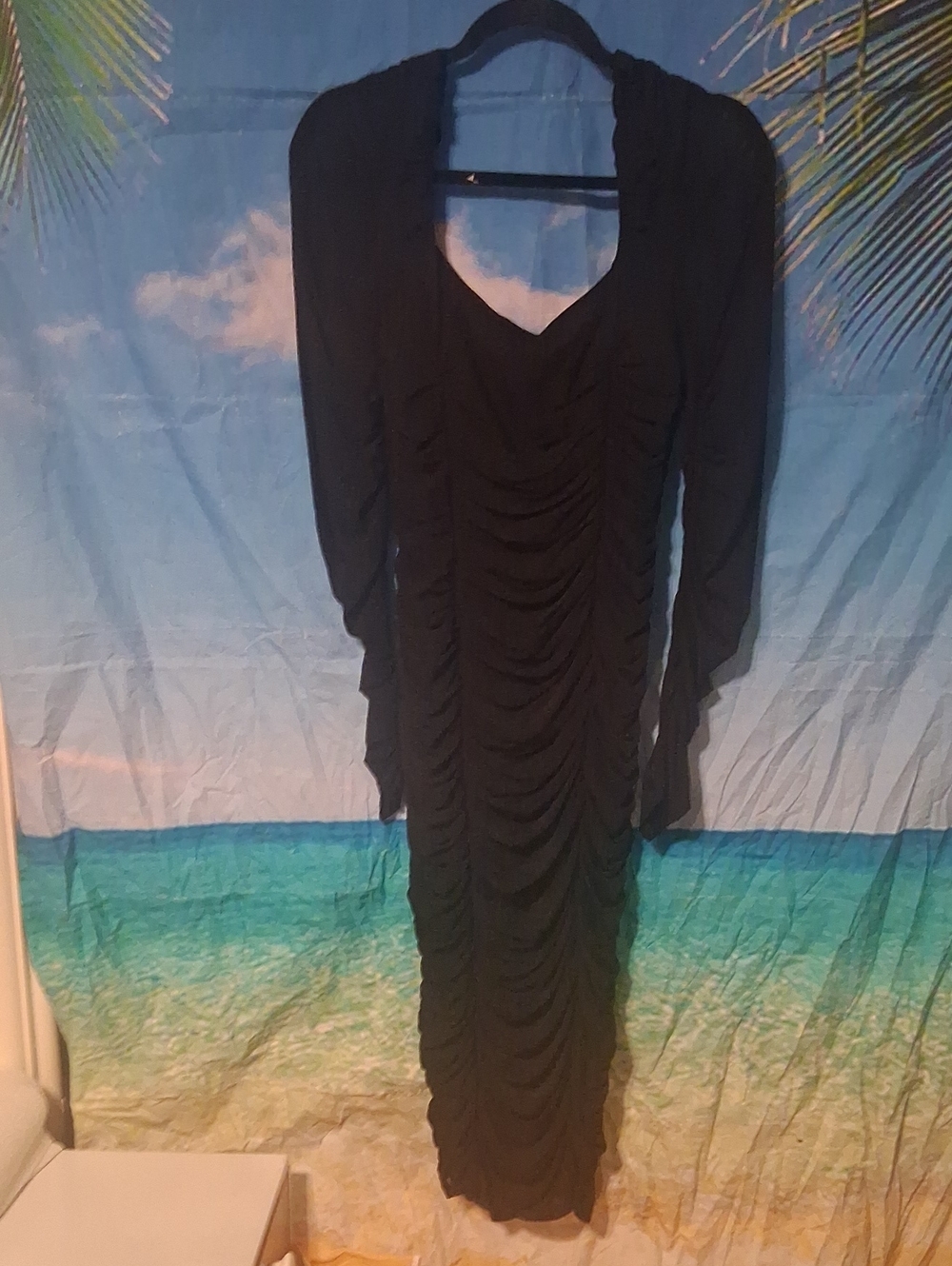 SHEIN Black Long Sleeve Ruched Midi Dress
